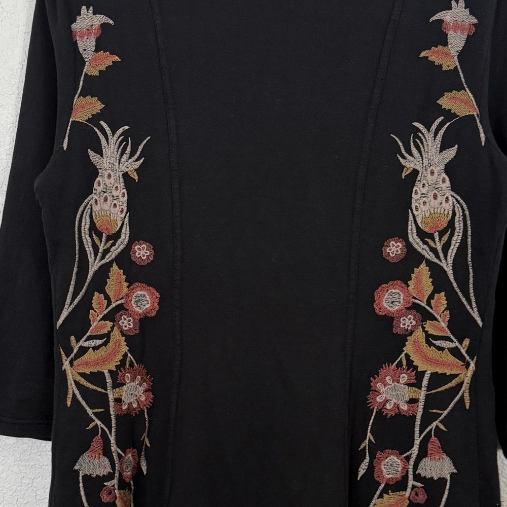 XCVI Black Floral Embroidered Cotton Jacket Large Bohemian Artsy Lagenlook - Picture 6 of 10